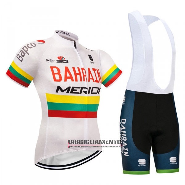 Abbigliamento Bahrain Merida Campione Lituania 2018 Manica Corta e Pantaloncino Con Bretelle Bianco - Clicca l'immagine per chiudere